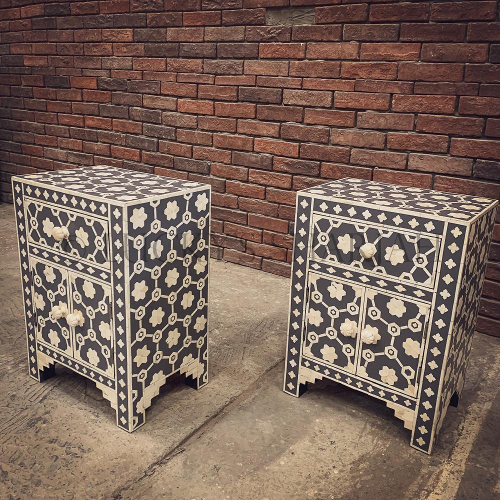 Celestial Grey and white bone inlay sidetable | Lucky Furniture & Handicrafts.