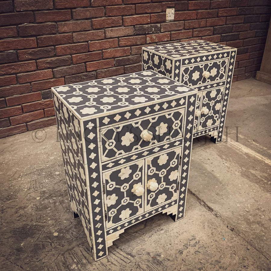 Celestial Grey and white bone inlay sidetable | Lucky Furniture & Handicrafts.