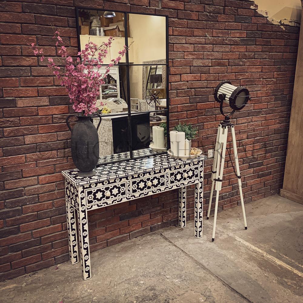Celestial Black and white bone inlay console | Lucky Furniture & Handicrafts.