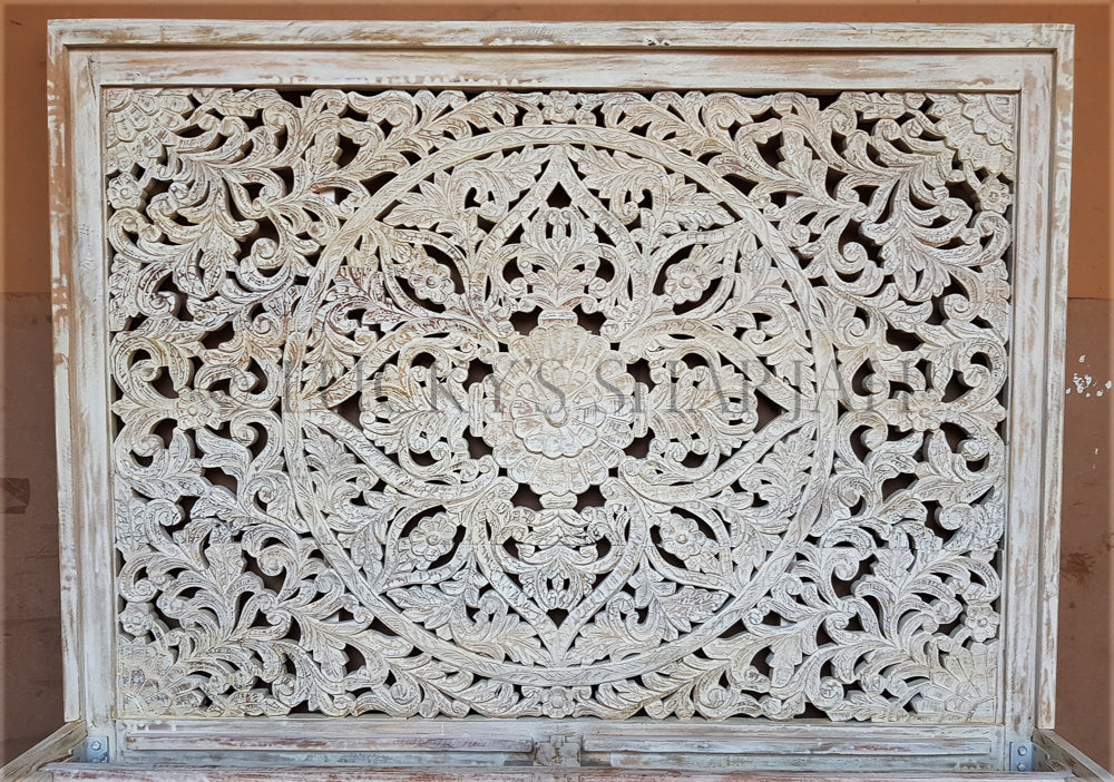 Heavy Carved bed WHITE | Lucky Furniture & Handicrafts.