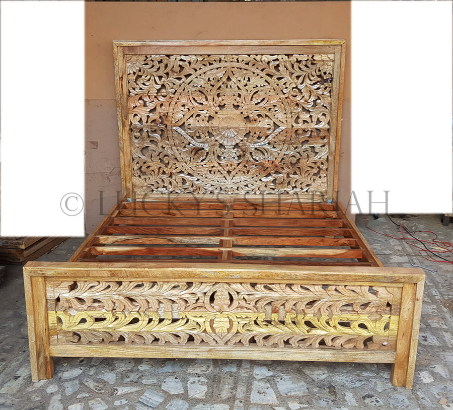 Heavy Carved Bed NATURAL | Lucky Furniture & Handicrafts.