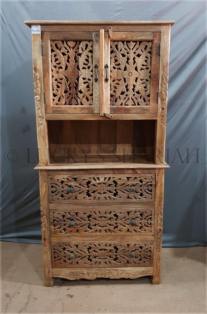 Carved Cabinet with 3 draw | Lucky Furniture & Handicrafts.