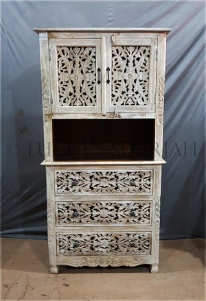 Carved Cabinet with 3 draw | Lucky Furniture & Handicrafts.