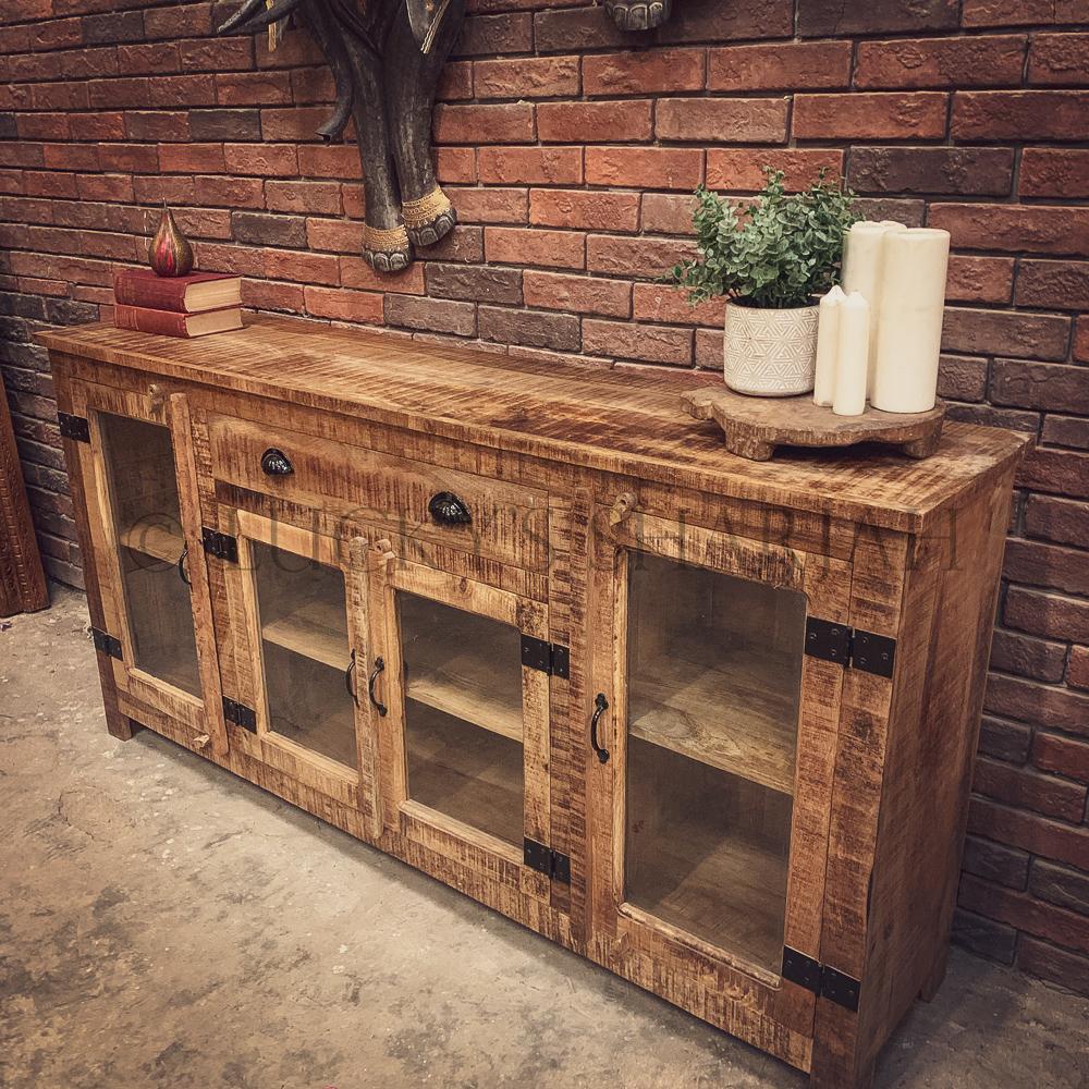 Barn style Glass door sideboard mango wood | Lucky Furniture & Handicrafts.