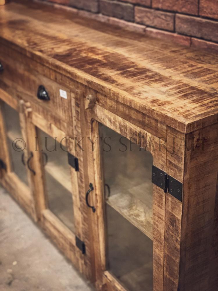 Barn style Glass door sideboard mango wood | Lucky Furniture & Handicrafts.