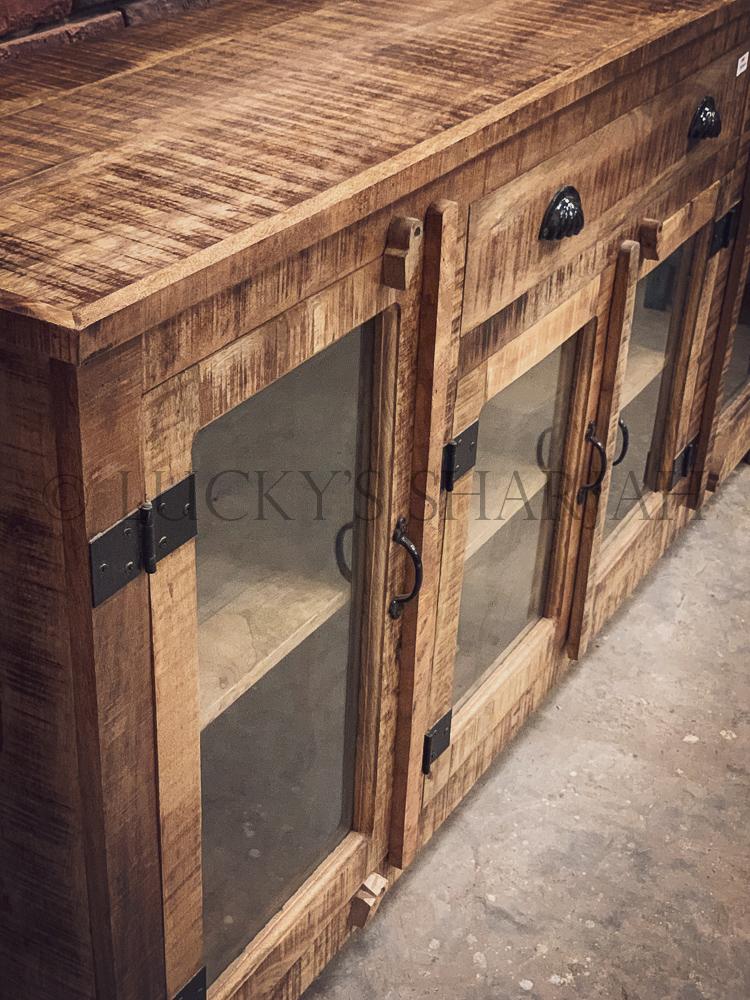 Barn style Glass door sideboard mango wood | Lucky Furniture & Handicrafts.
