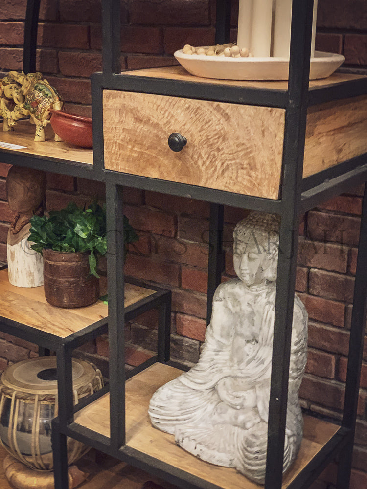 Industrial half arch bookshelf with 1 draw | Lucky Furniture & Handicrafts.