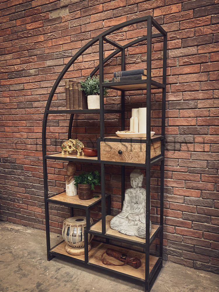 Industrial half arch bookshelf with 1 draw | Lucky Furniture & Handicrafts.