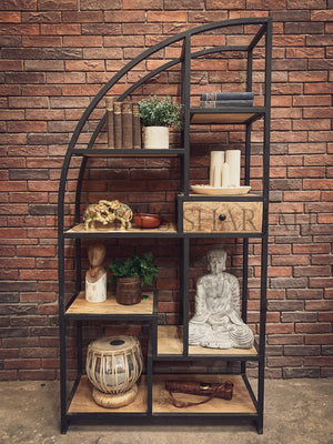 Industrial half arch bookshelf with 1 draw | Lucky Furniture & Handicrafts.