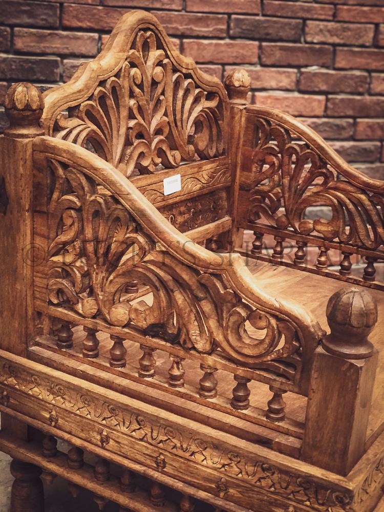 Carved Single seater bench | Lucky Furniture & Handicrafts.