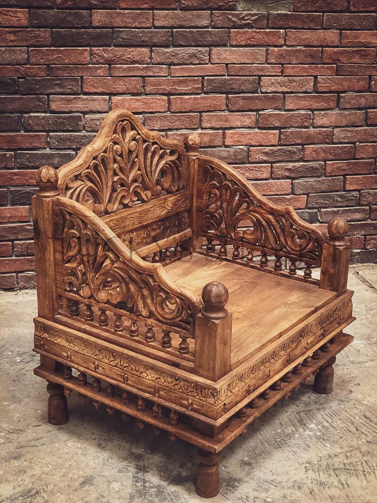 Carved Single seater bench | Lucky Furniture & Handicrafts.