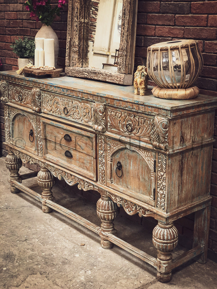 Grand Carved Rustic Chic Console | Lucky Furniture & Handicrafts.