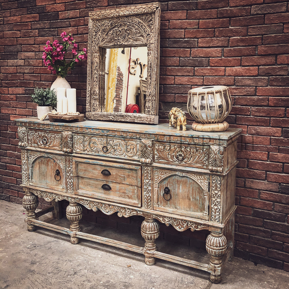 Grand Carved Rustic Chic Console | Lucky Furniture & Handicrafts.