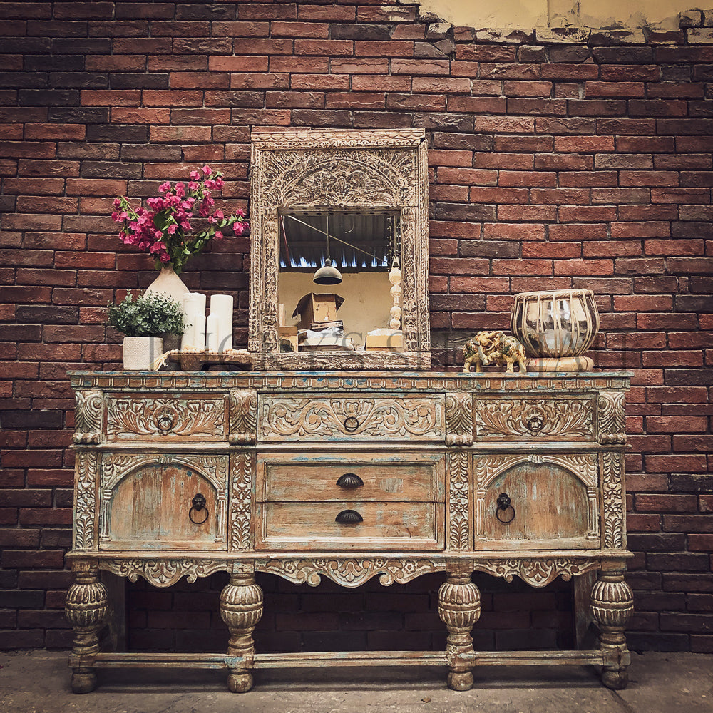 Grand Carved Rustic Chic Console | Lucky Furniture & Handicrafts.