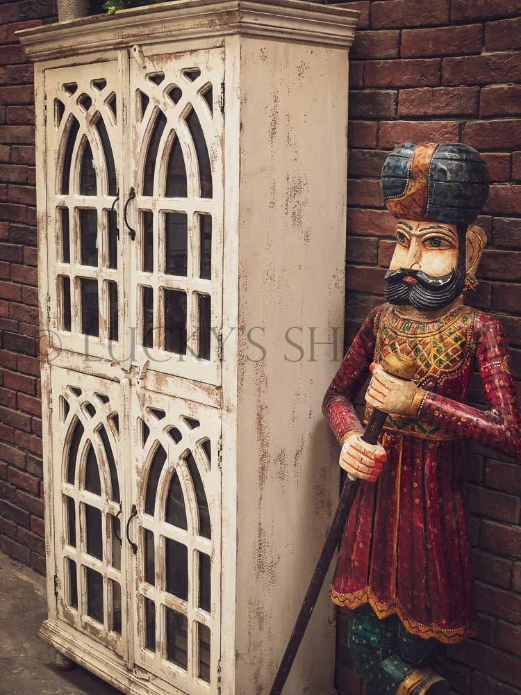 Glass 4 door Cabinet Distress White | Lucky Furniture & Handicrafts.
