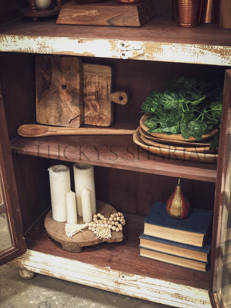 Glass 4 door Cabinet Distress White | Lucky Furniture & Handicrafts.