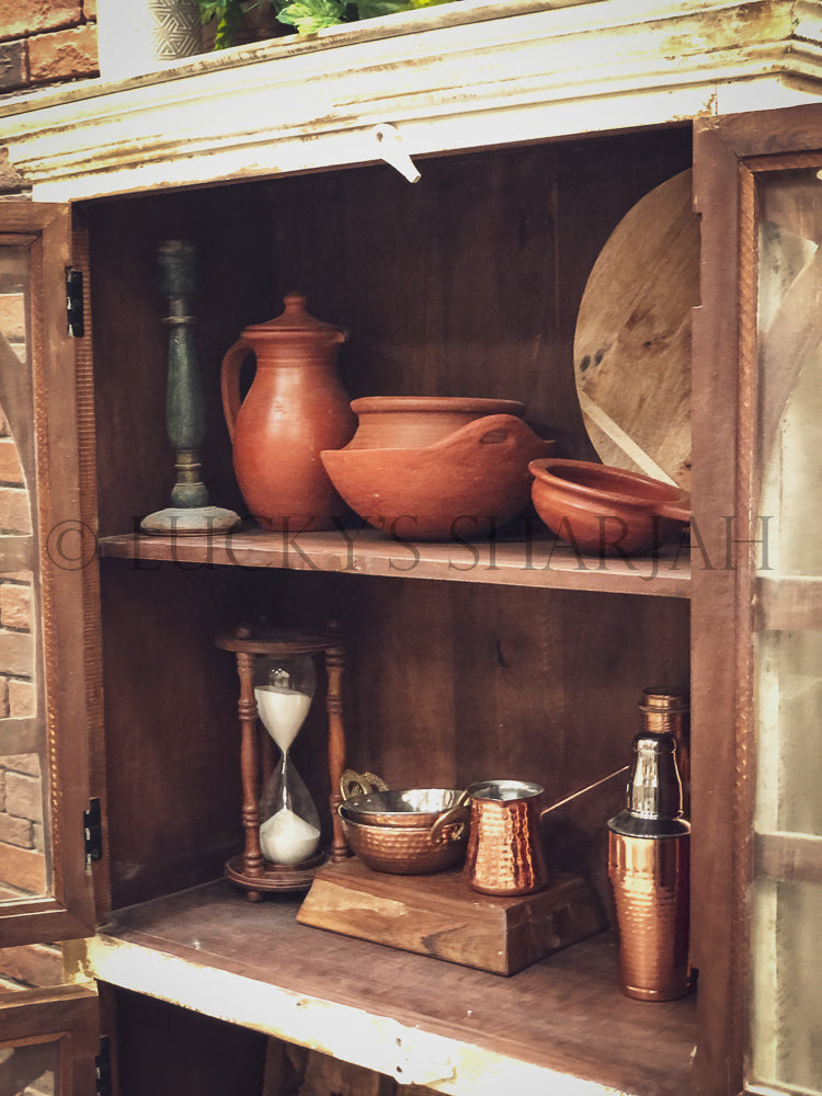 Glass 4 door Cabinet Distress White | Lucky Furniture & Handicrafts.