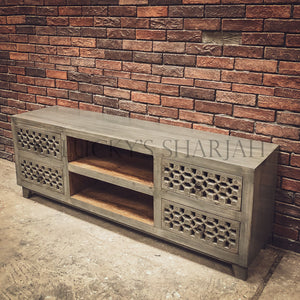 Grey Carved 4 draw TV stand | Lucky Furniture & Handicrafts.