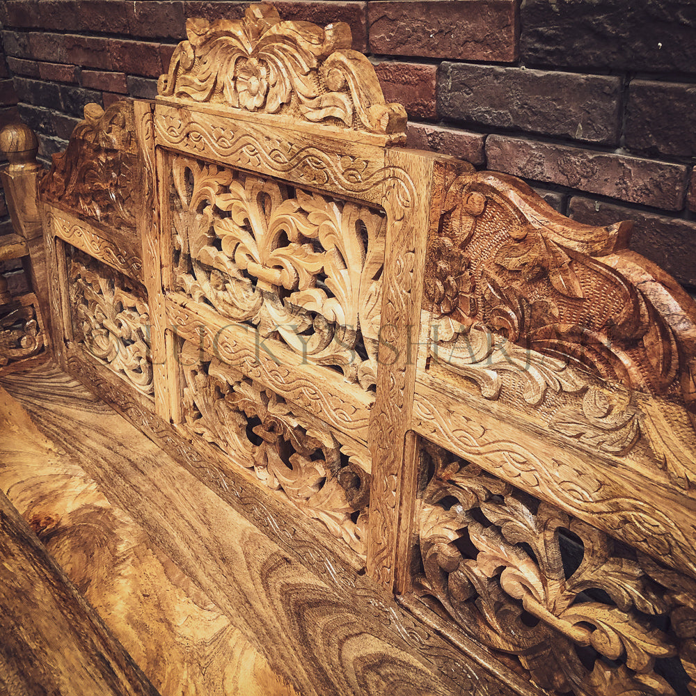 Heavy Carved Mango wood high back bench | Lucky Furniture & Handicrafts.
