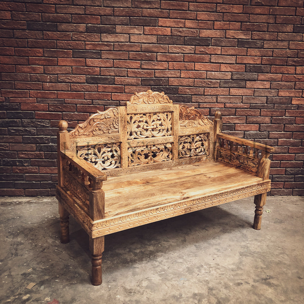 Heavy Carved Mango wood high back bench | Lucky Furniture & Handicrafts.