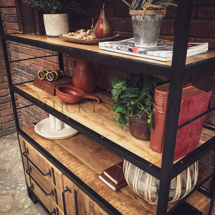 Industrial Bookshelf with 3 draw and cabinet | Lucky Furniture & Handicrafts.