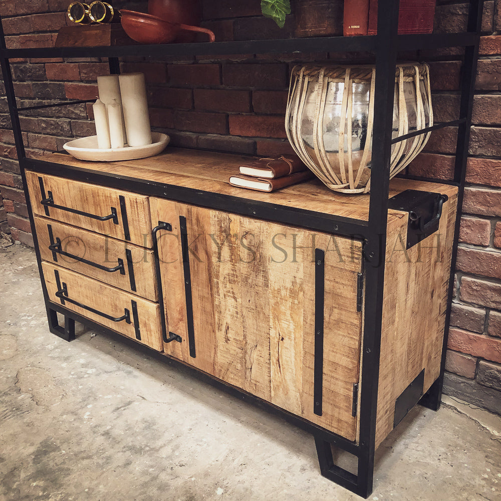 Industrial Bookshelf with 3 draw and cabinet | Lucky Furniture & Handicrafts.