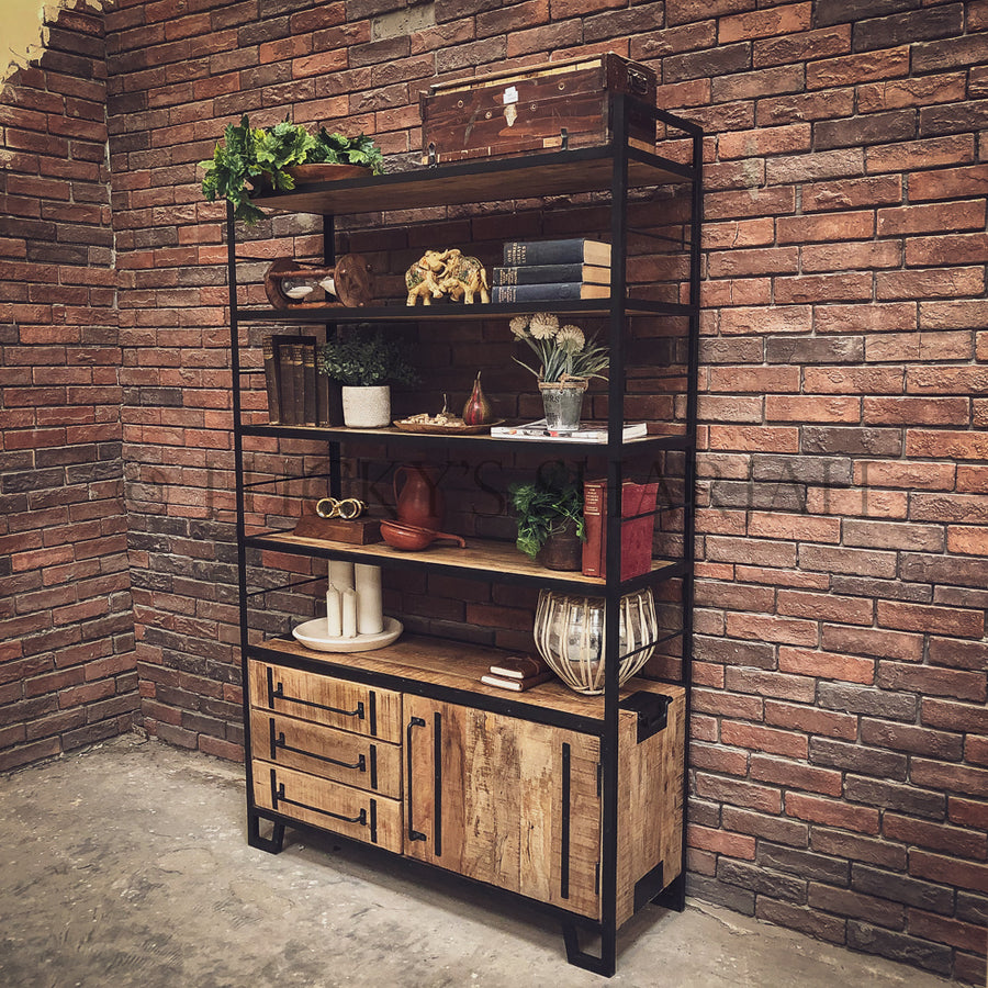 Industrial Bookshelf with 3 draw and cabinet | Lucky Furniture & Handicrafts.