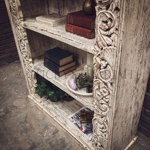 Heavy Carved Border Bookshelf WHITE | Lucky Furniture & Handicrafts.