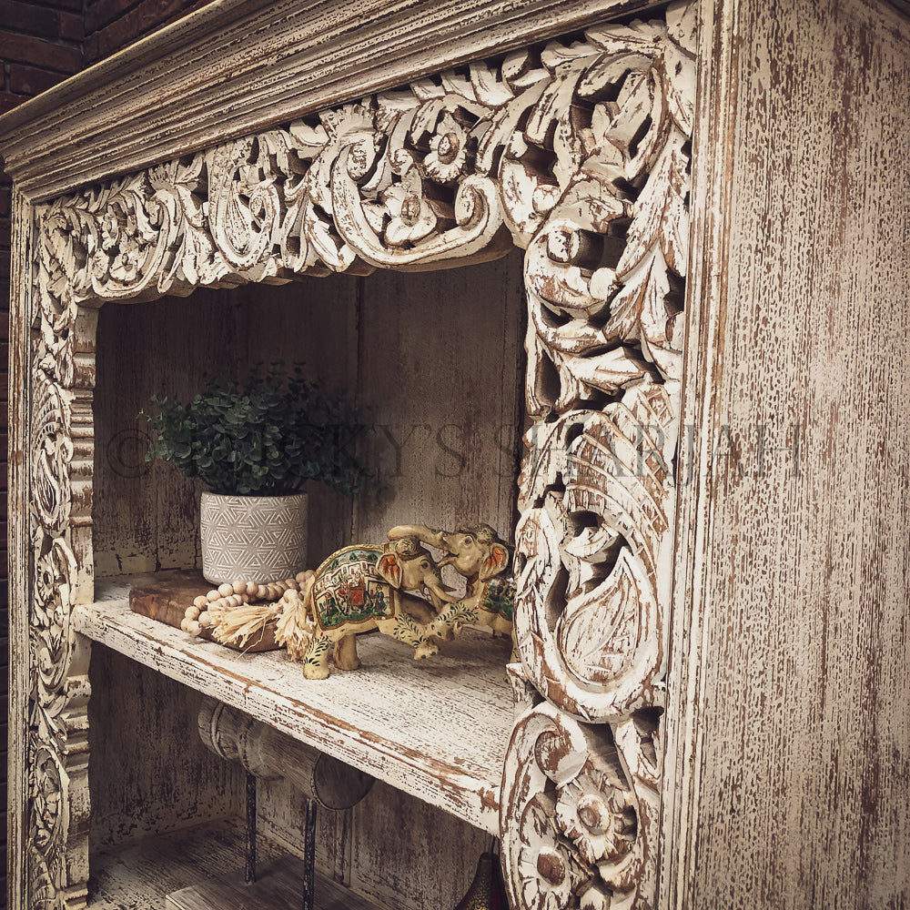 Heavy Carved Border Bookshelf WHITE | Lucky Furniture & Handicrafts.