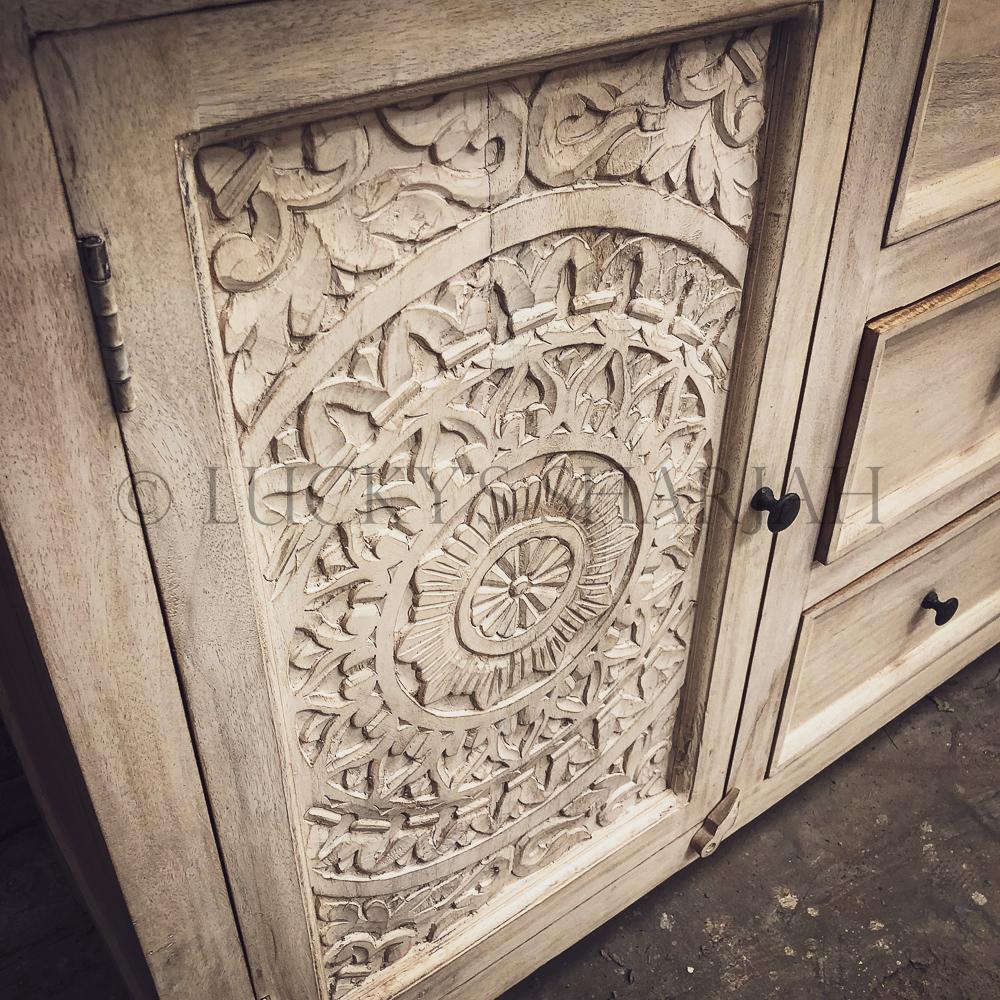 Carved 3 draw 2 door sideboard 2 tone | Lucky Furniture & Handicrafts.