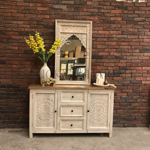 Carved 3 draw 2 door sideboard 2 tone | Lucky Furniture & Handicrafts.