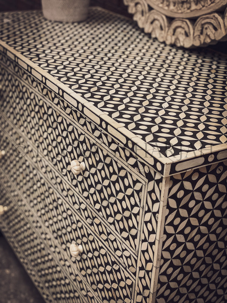 Geometric Bone Inlay Drawrcehst | Lucky Furniture & Handicrafts.