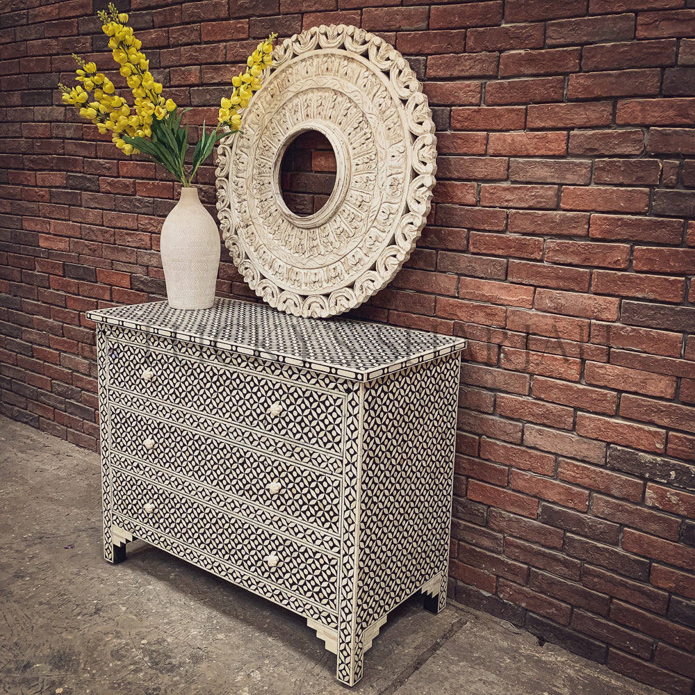 Geometric Bone Inlay Drawrcehst | Lucky Furniture & Handicrafts.