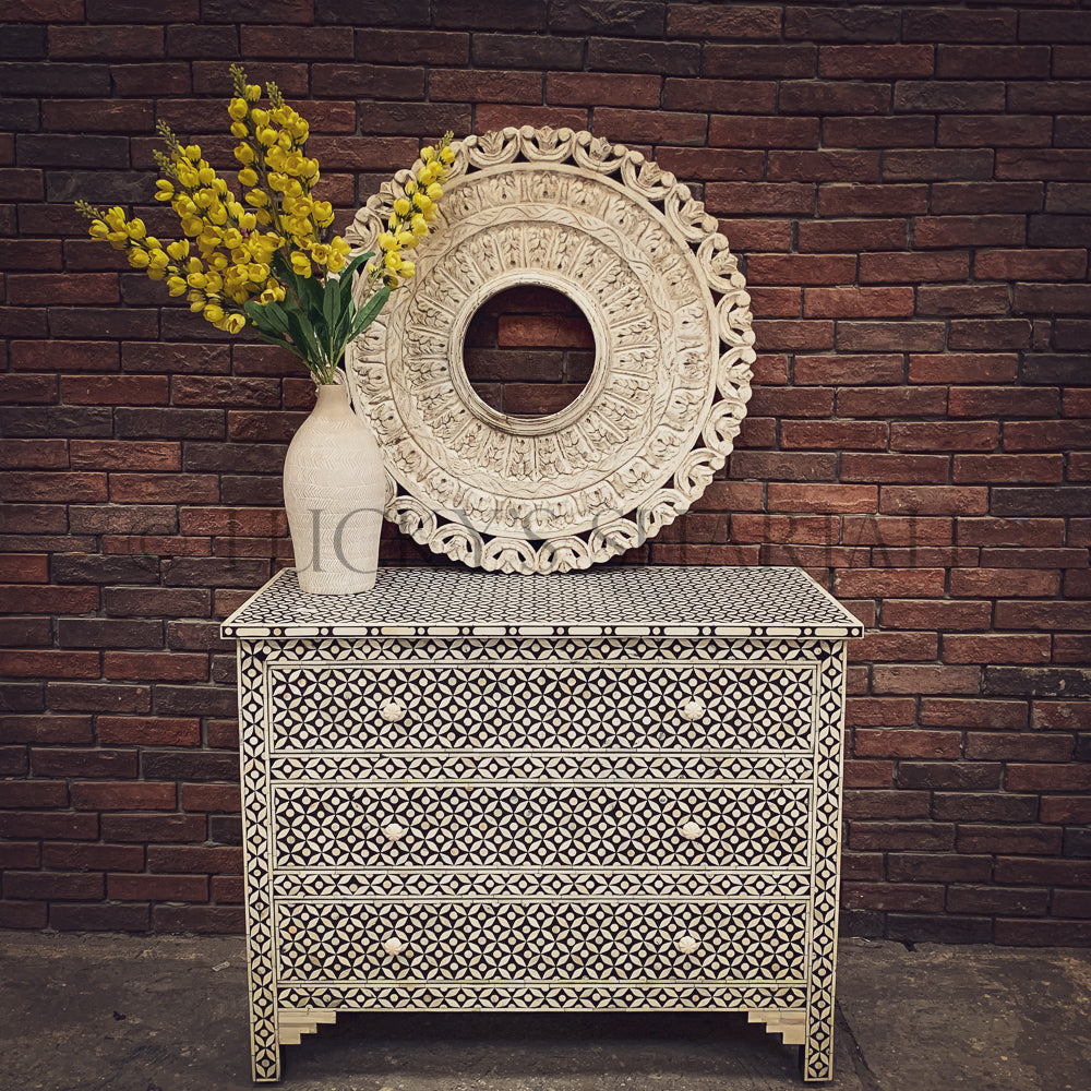 Geometric Bone Inlay Drawrcehst | Lucky Furniture & Handicrafts.