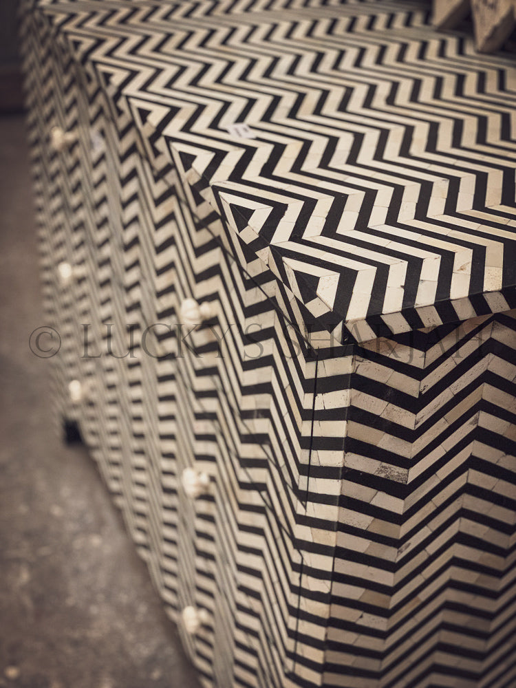 Graphic Stripes Bone Inlay Drawchest | Lucky Furniture & Handicrafts.