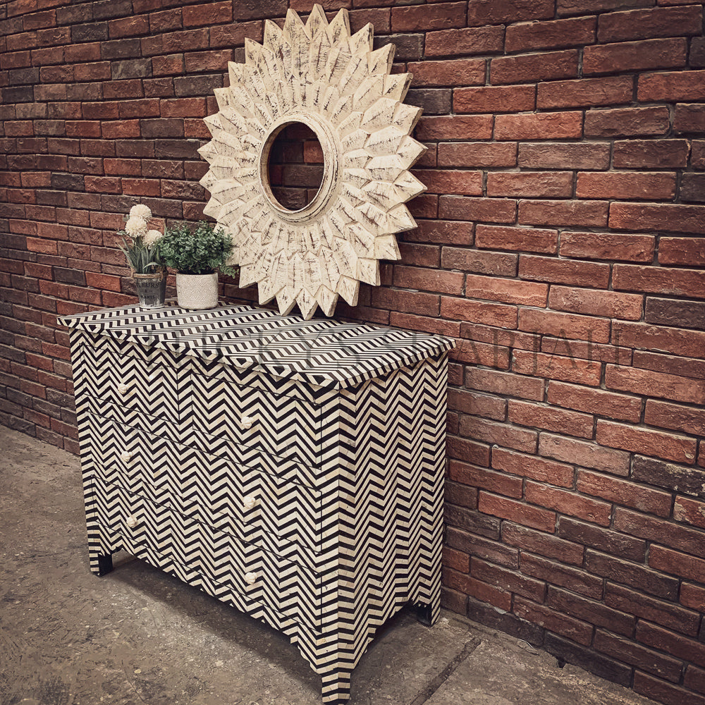 Graphic Stripes Bone Inlay Drawchest | Lucky Furniture & Handicrafts.