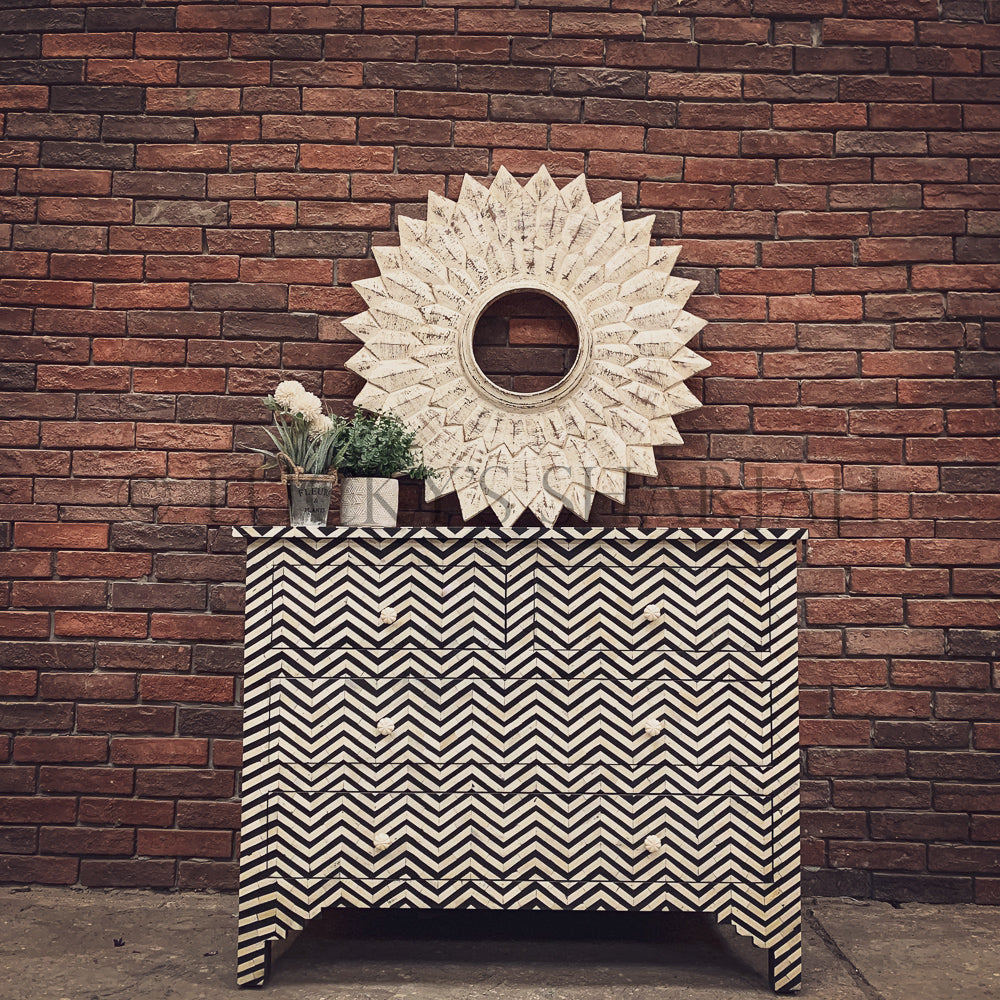 Graphic Stripes Bone Inlay Drawchest | Lucky Furniture & Handicrafts.