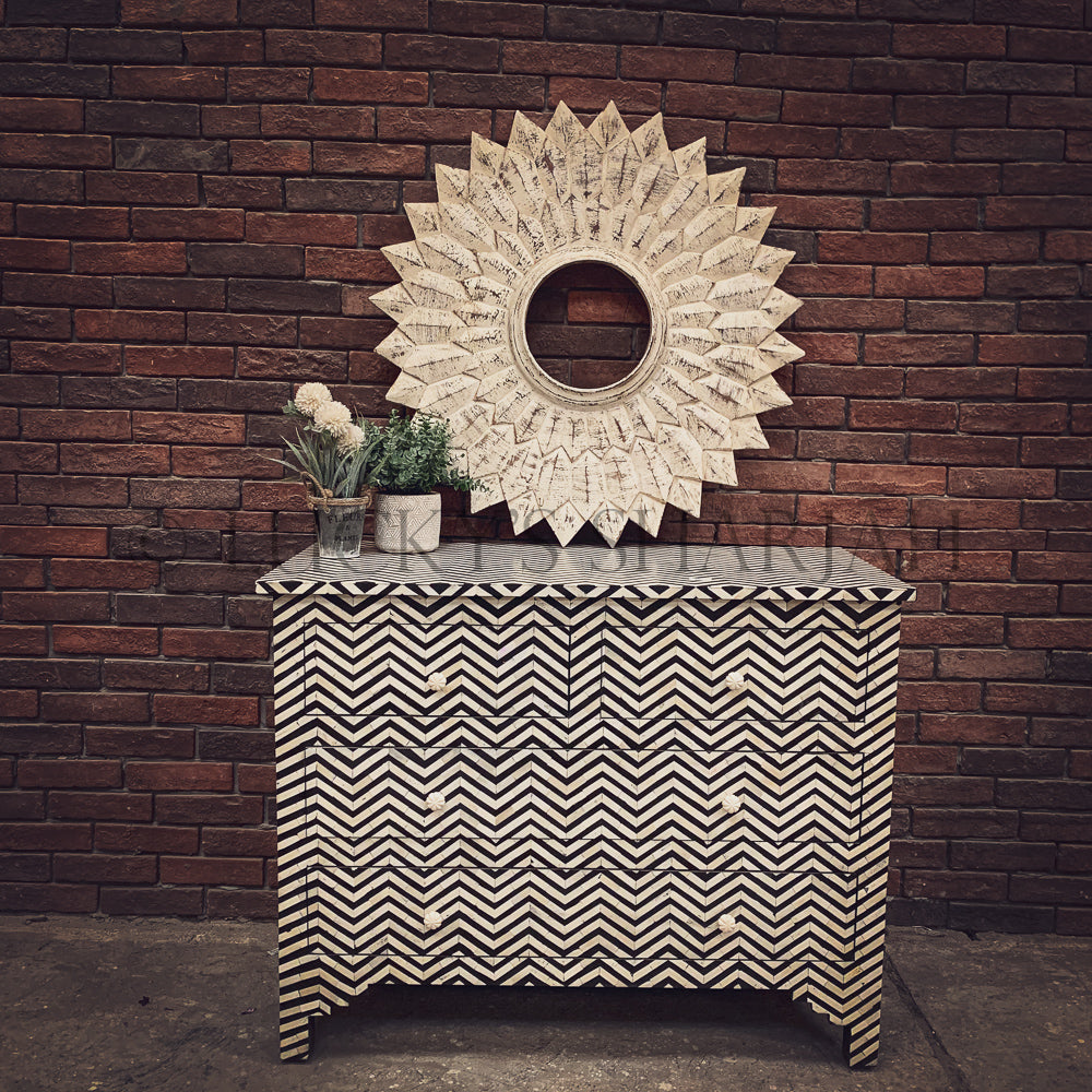 Graphic Stripes Bone Inlay Drawchest | Lucky Furniture & Handicrafts.