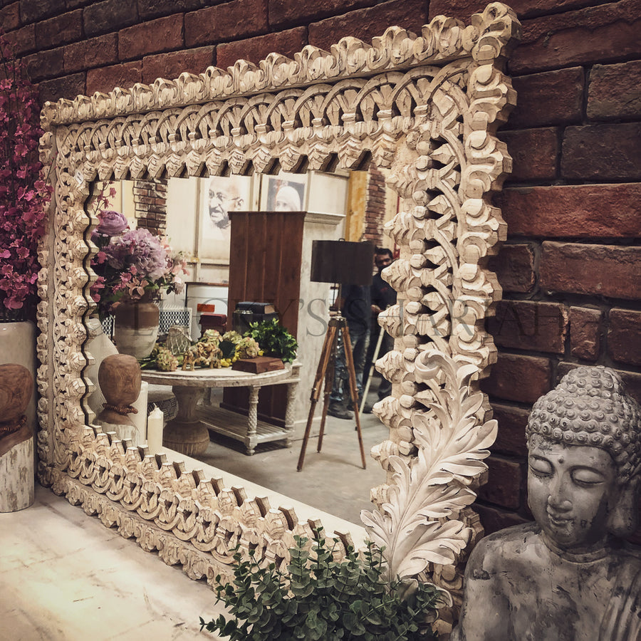 Intricate carved mirror frame | Lucky Furniture & Handicrafts.