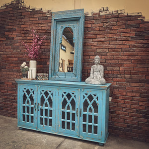 Vibrant Blue glass door sideboard | Lucky Furniture & Handicrafts.