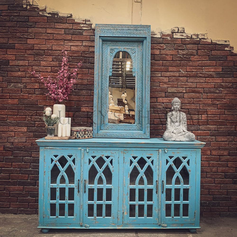 Vibrant Blue glass door sideboard | Lucky Furniture & Handicrafts.