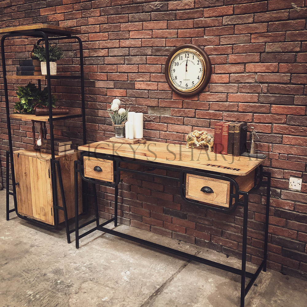Industrial Minimalist Desk with 2 draw | Lucky Furniture & Handicrafts.