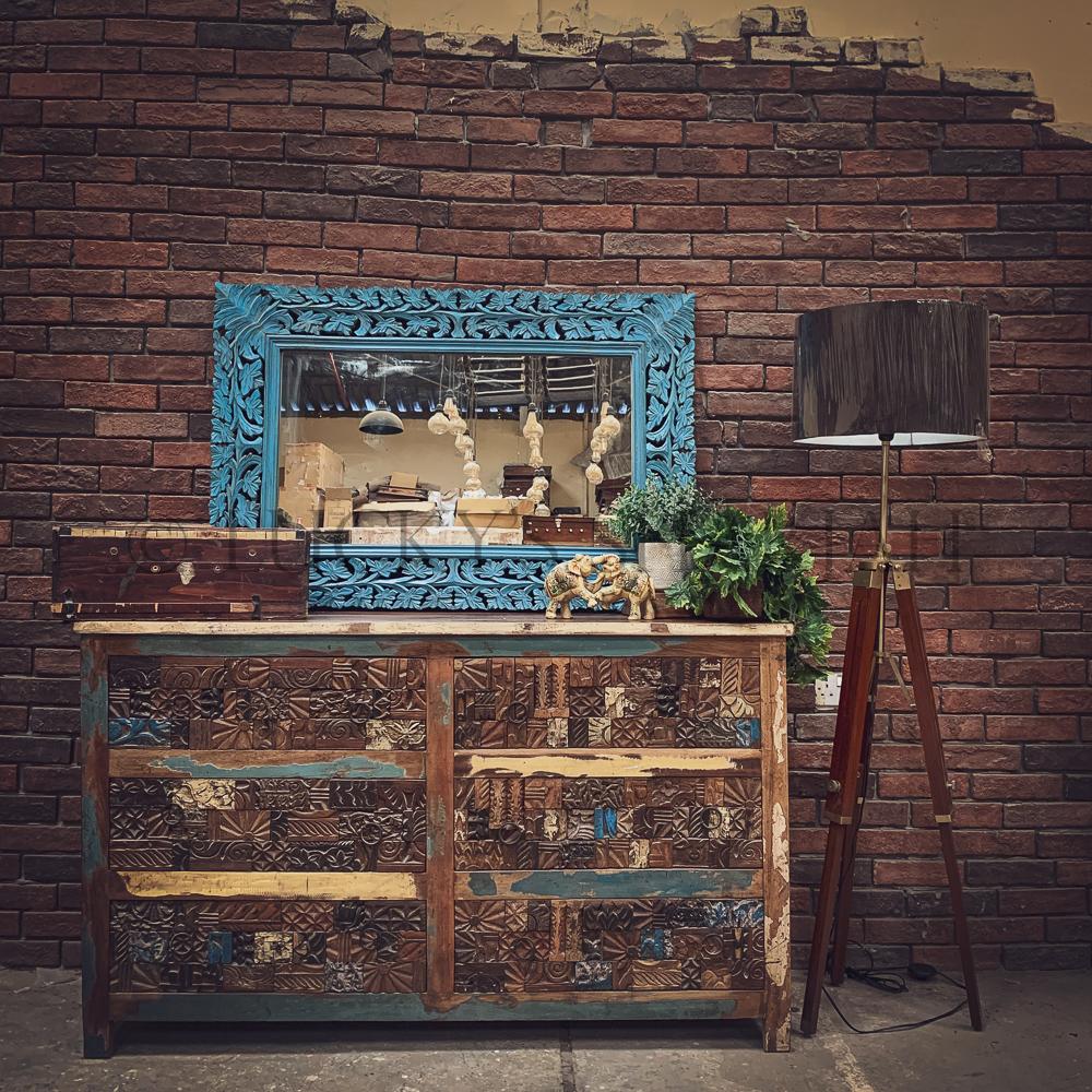 Carved pieces multi color drawchest | Lucky Furniture & Handicrafts.