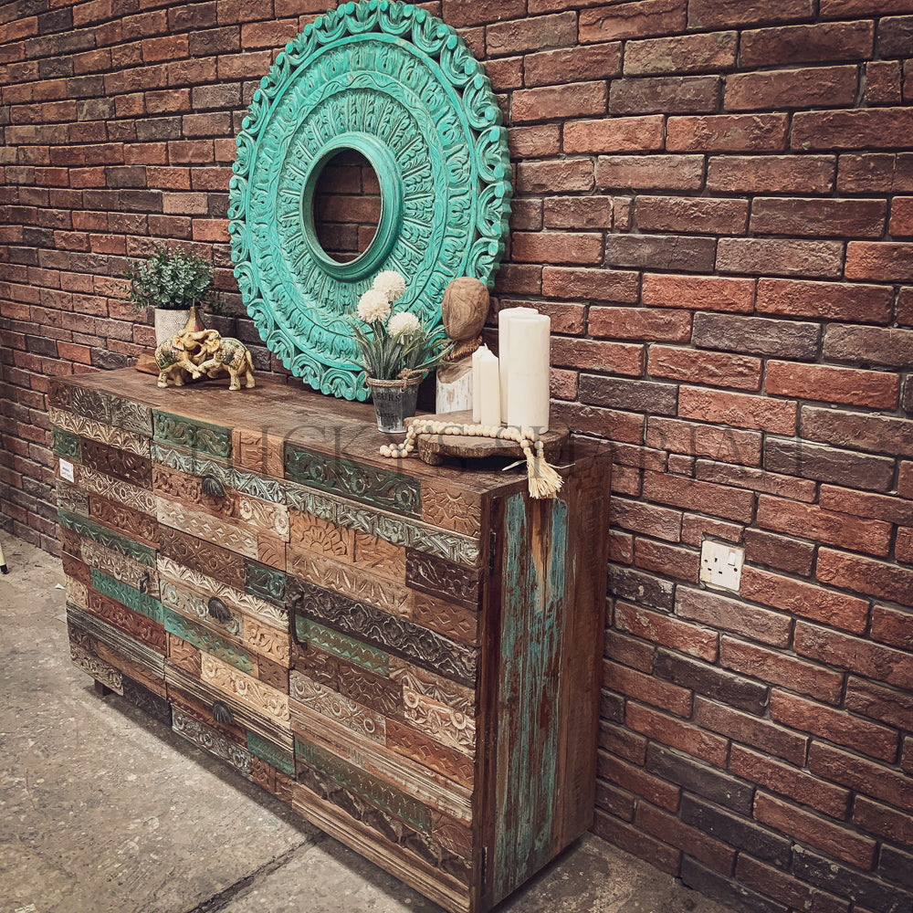 Recycle Design carved pieces sideboard | Lucky Furniture & Handicrafts.