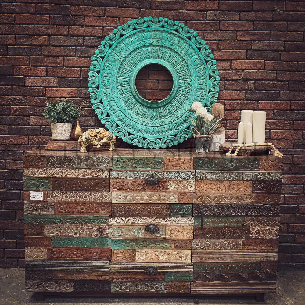 Recycle Design carved pieces sideboard | Lucky Furniture & Handicrafts.