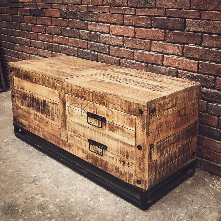 Versatile Mango wood storage box with 2 draw | Lucky Furniture & Handicrafts.