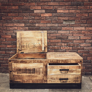 Versatile Mango wood storage box with 2 draw | Lucky Furniture & Handicrafts.