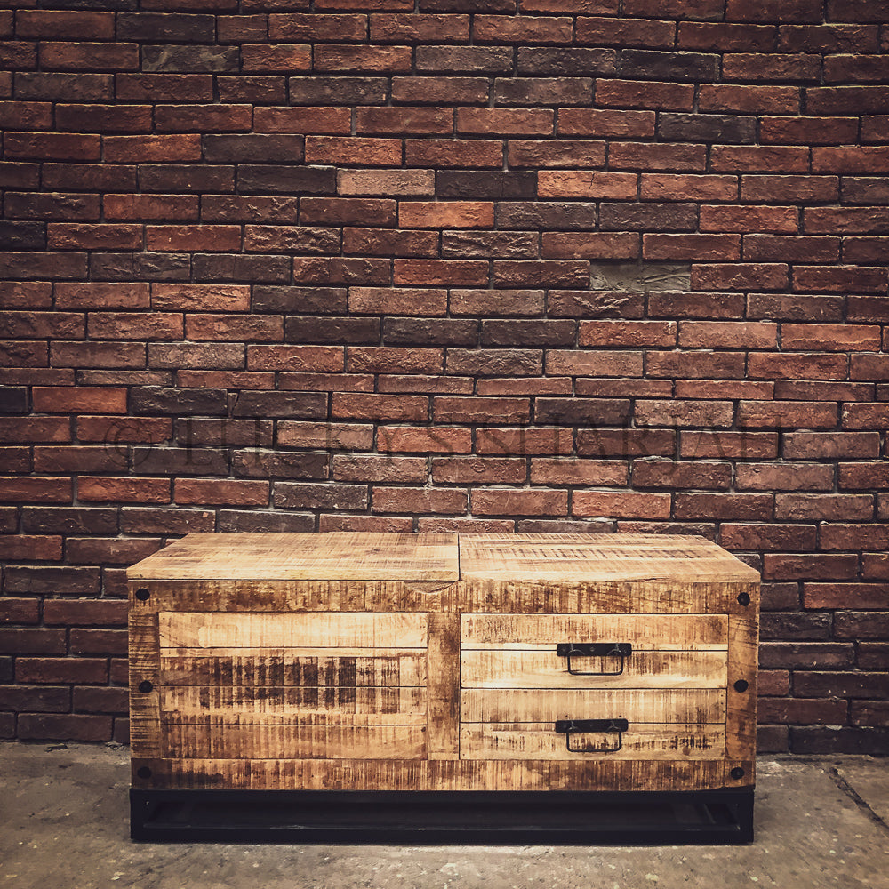 Versatile Mango wood storage box with 2 draw | Lucky Furniture & Handicrafts.
