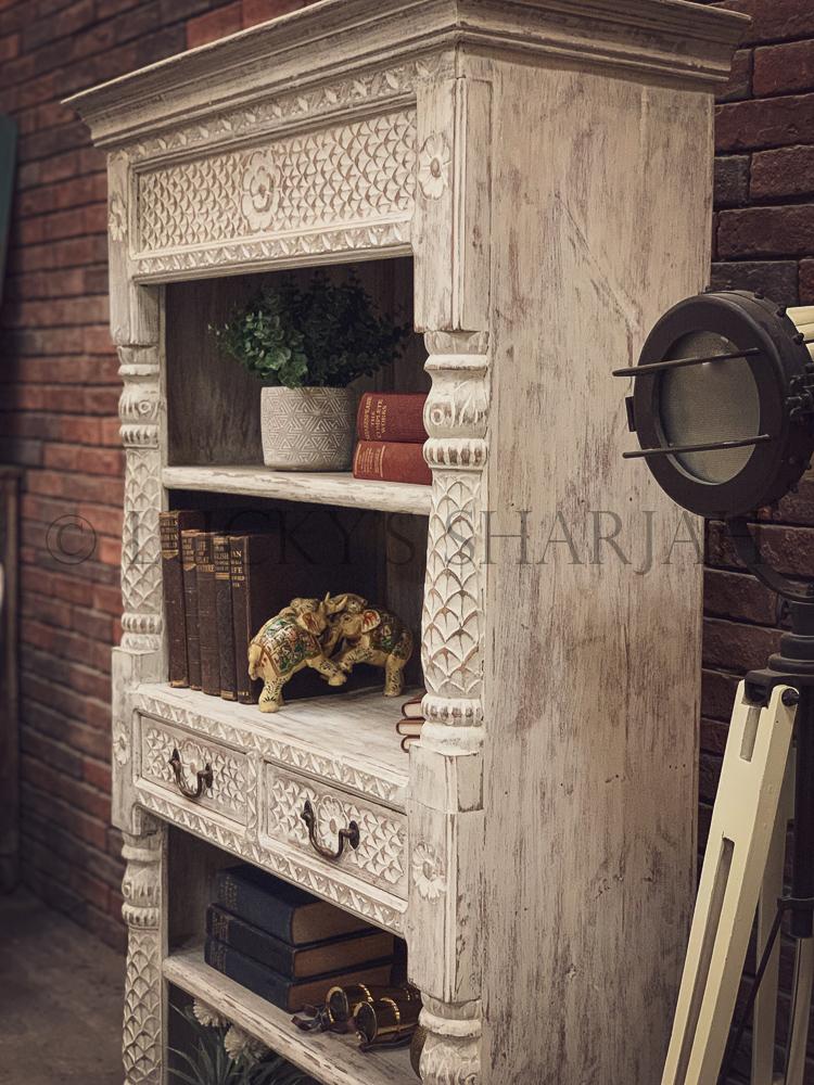 Carved Bookshelf with 2 draw | Lucky Furniture & Handicrafts.