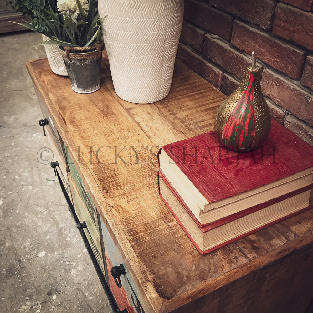 Multicolor low console industrial with wheel | Lucky Furniture & Handicrafts.